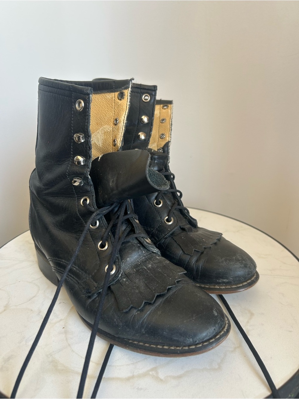 Vintage Jaredo Leather Lace-Up Ankle Boots with Fringe